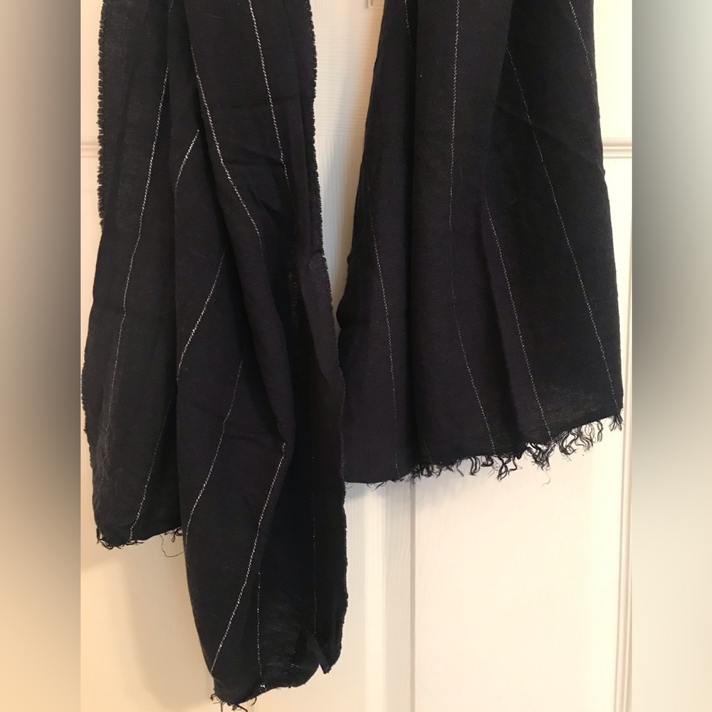J.Crew Navy Blue Scarf with Silver Stripes & Fringe Made in Italy Italian Scarf - Picture 3 of 3